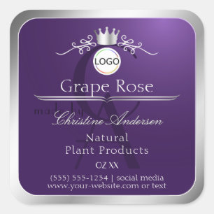 Purple Product Label Silver Frame Logo Monogram