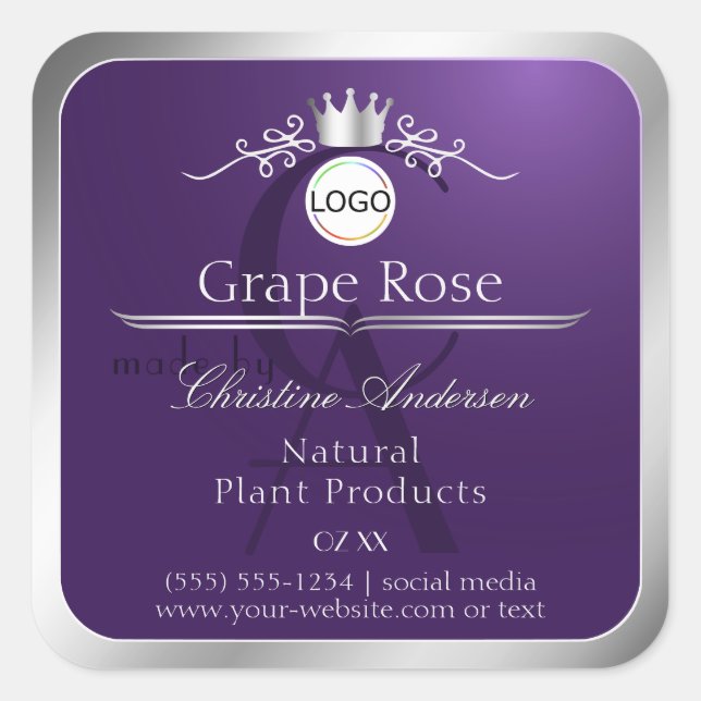 Purple Product Label Silver Frame Logo Monogram (Front)