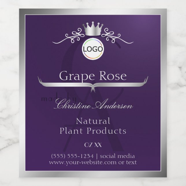 Purple Product Label Silver Frame Logo Monogram (Single Label)