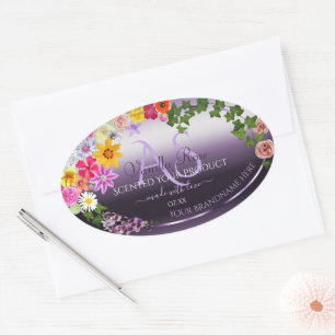 Purple Product Labels Colourful Flowers Monogram
