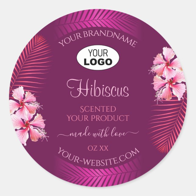 Purple Product Labels Pink Hawaii Flowers Add Logo (Front)