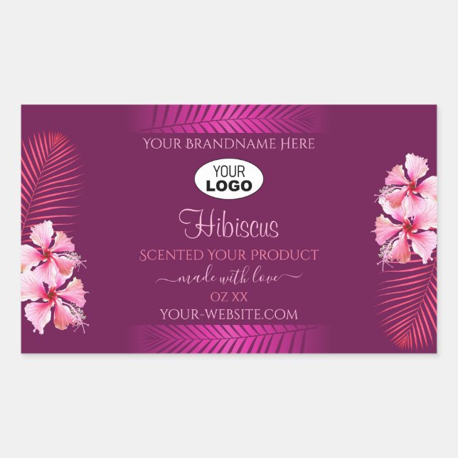 Purple Product Labels Pink Hawaii Flowers Add Logo (Front)