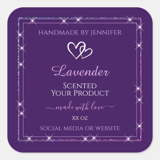 Purple Product Packaging Labels with Glitter Stars (Front)