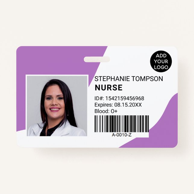Purple professional nurse photo logo code ID badge (Front)