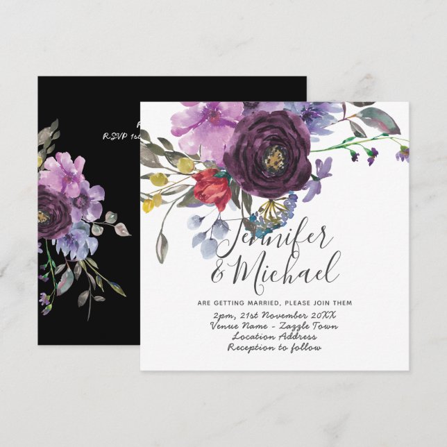 Purple Promise Wedding Invitations Modern Floral (Front/Back)