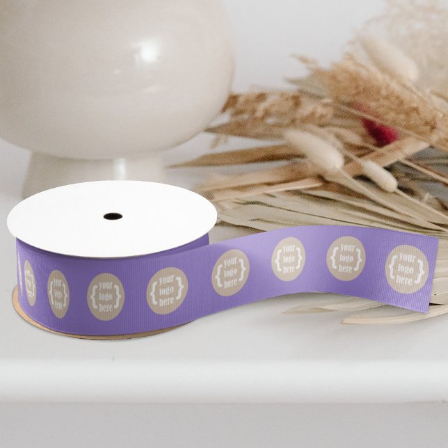 Purple Promotional, Personalised Logo Gift  Grosgrain Ribbon (branded promotional purple gift ribbon with logo pattern)