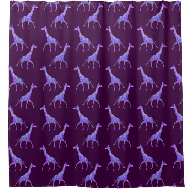 Purple Psychedelic Giraffe Shower Curtain (Front)