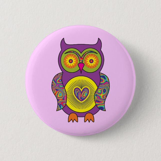 Purple Psychedelic Owl 6 Cm Round Badge (Front)