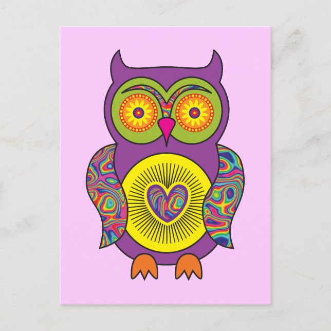 Purple Psychedelic Owl Postcard (Front)