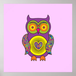 Purple Psychedelic Owl Poster