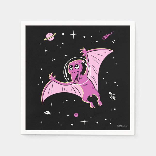 Purple Pterodactyl Dinos In Space Napkin (Front)