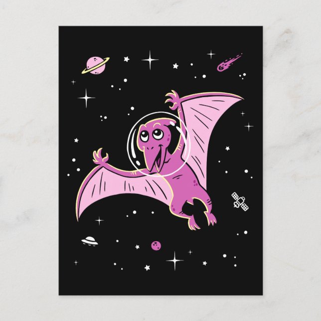 Purple Pterodactyl Dinos In Space Postcard (Front)