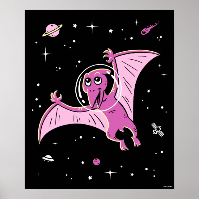 Purple Pterodactyl Dinos In Space Poster (Front)