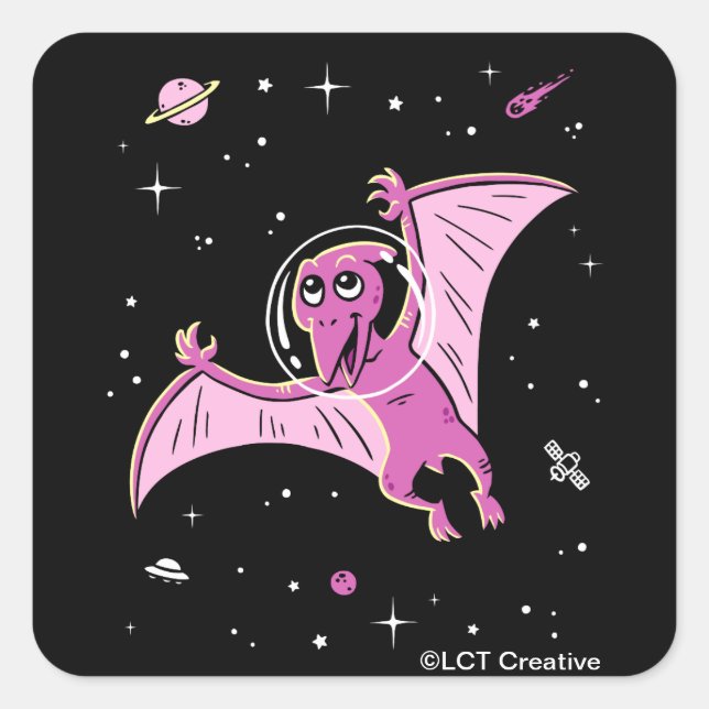 Purple Pterodactyl Dinos In Space Square Sticker (Front)