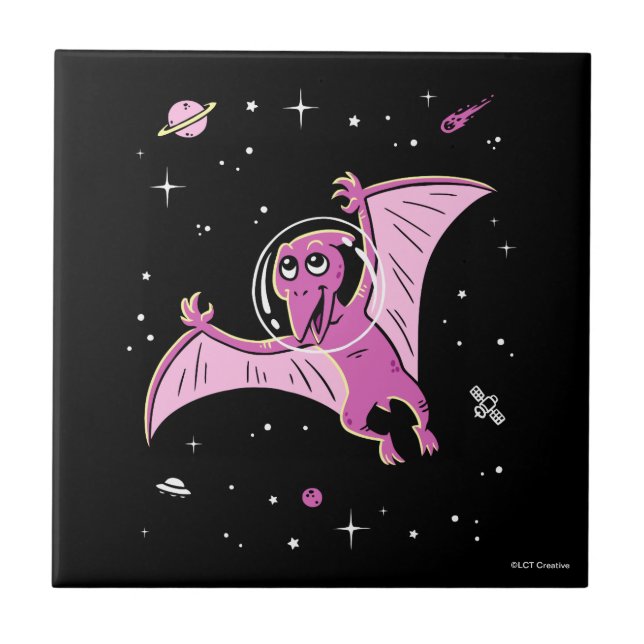 Purple Pterodactyl Dinos In Space Tile (Front)