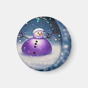 Purple Pudgy Painted Snowman Magnet