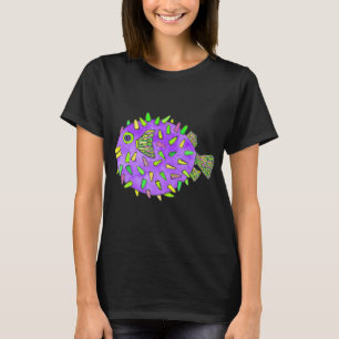 Purple Pufferfish Watercolor Design T-Shirt
