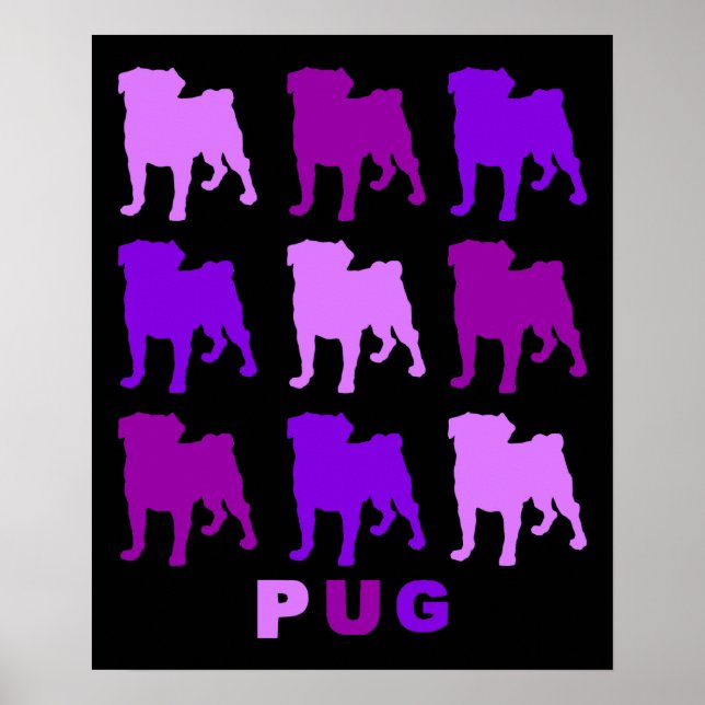 Purple Pugs on Black Poster (Front)