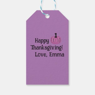 Purple pumpkin and fall flower personalised gift tags
