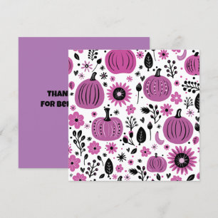 Purple pumpkin and fall flower personalised thank you card