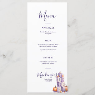 Purple Pumpkin Baby Shower Party Menu