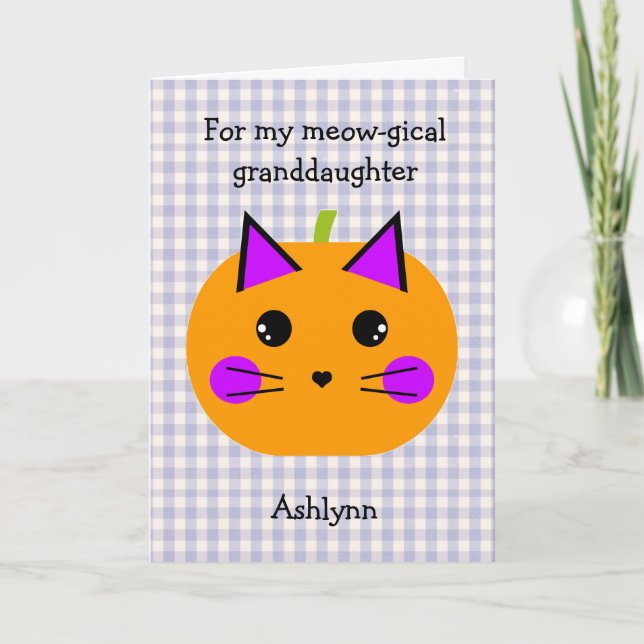 Purple Pumpkin Cat Halloween Maze Granddaughter Card (Front)