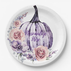 Purple pumpkin cute floral fall autumn flowers   paper plate