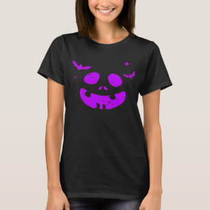 Purple Pumpkin Face with Bats Halloween  T-Shirt