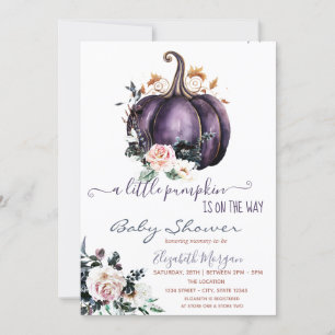 Purple Pumpkin Flowers,Dotted Baby Shower Invitation