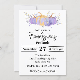 Purple Pumpkin Friendsgiving Party Invitation