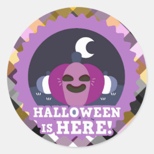 Purple Pumpkin Halloween is Here Classic Round Sticker