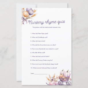Purple Pumpkin Nursery Rhyme Quiz Baby Shower Game