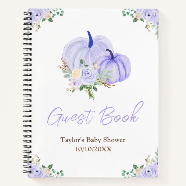 Purple Pumpkins Floral Baby Shower Guest Book (Front)