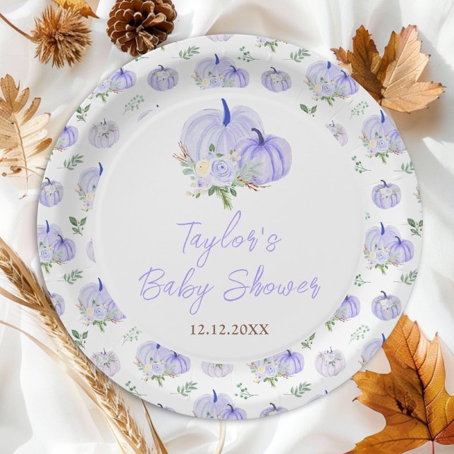 Purple Pumpkins Floral Baby Shower Paper Plate (Creator Uploaded)