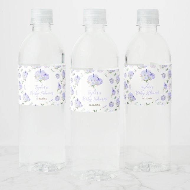 Purple Pumpkins Floral Baby Shower Water Bottle Label (Bottles)