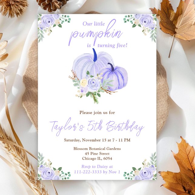 Purple Pumpkins Floral Birthday Party Invitation (Creator Uploaded)