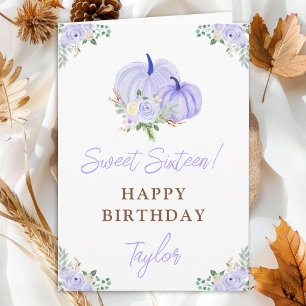 Purple Pumpkins Floral Sweet Sixteen Birthday Card