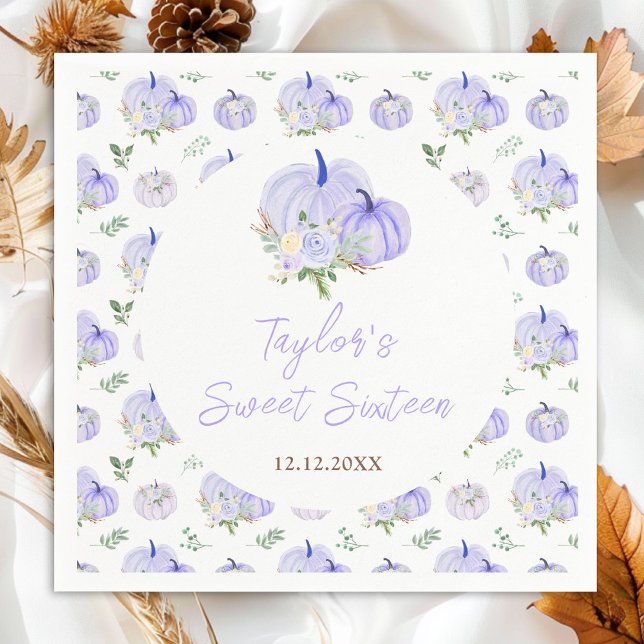 Purple Pumpkins Floral Sweet Sixteen Napkin (Creator Uploaded)