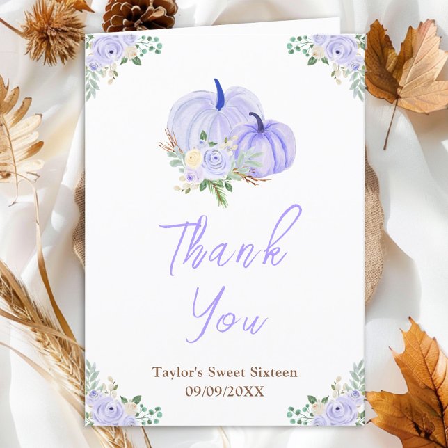 Purple Pumpkins Floral Sweet Sixteen Thank You Card (Creator Uploaded)