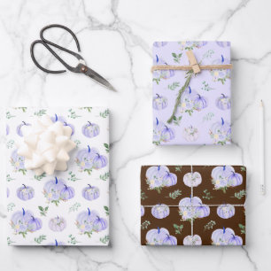 Purple Pumpkins Floral Wrapping Paper Sheet
