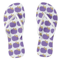 Purple Pumpkins Gold Leaf Pattern Autumn FlipFlops