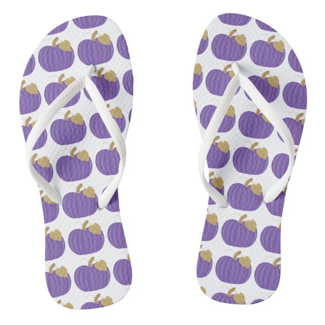 Purple Pumpkins Gold Leaf Pattern Autumn FlipFlops (Footbed)