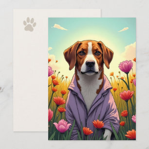 Purple pup in bloom holiday card