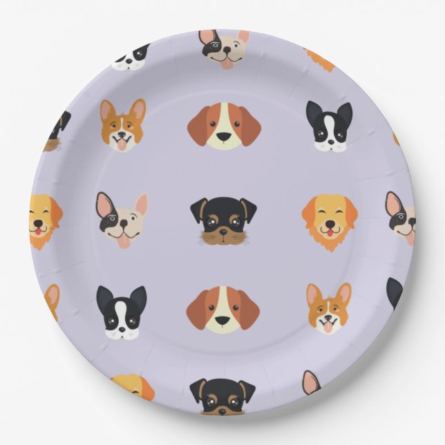 Purple Puppies Dog Birthday Let's Pawty Paper Plate (Front)