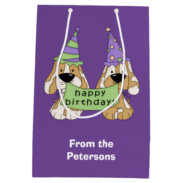 Purple Puppy Birthday Personalised Medium Gift Bag (Back)