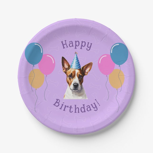Purple Puppy Dog Birthday Paw-ty Paper Plate (Front)