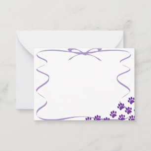 Purple Puppy Paw Prints Ribbon Drawing Card