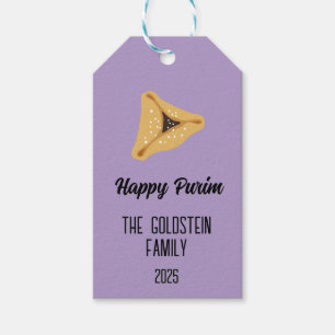 Purple Purim Family Name For Gift Basket Gift Tag