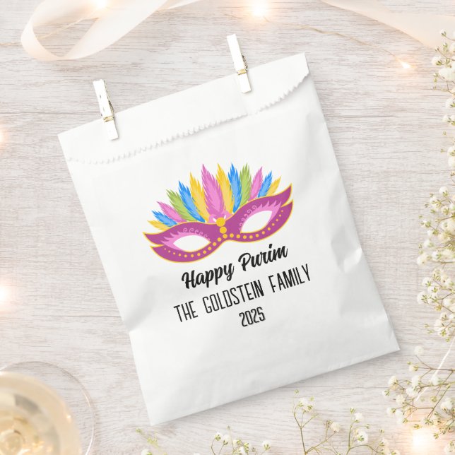 Purple Purim Masquerade Family Name Favour Bags (Clipped)