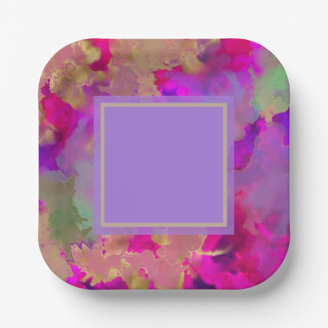 Purple, purple and gold marble paper  paper plate (Front)